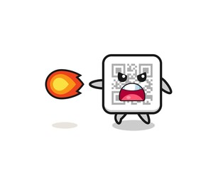 Fototapeta premium cute qr code mascot is shooting fire power