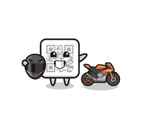 cute qr code cartoon as a motorcycle racer