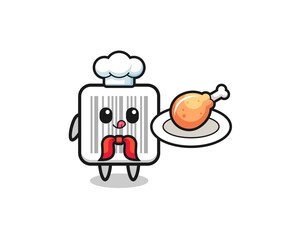 barcode fried chicken chef cartoon character