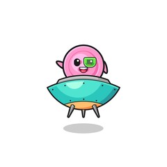 clothing button cartoon riding a future spaceship