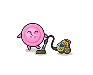 cute clothing button holding vacuum cleaner illustration