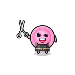 clothing button character as barbershop mascot