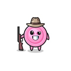 clothing button hunter mascot holding a gun