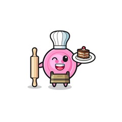 clothing button as pastry chef mascot hold rolling pin