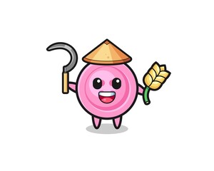 clothing button Asian farmer holding paddy