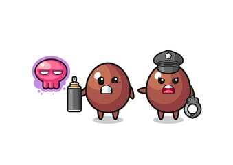 chocolate egg cartoon doing vandalism and caught by the police