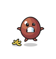 chocolate egg cartoon is slip on a banana peel