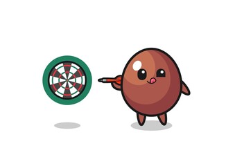 cute chocolate egg is playing dart