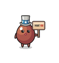 chocolate egg cartoon as uncle Sam holding the banner I want you