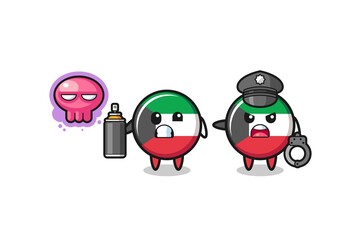 kuwait flag cartoon doing vandalism and caught by the police