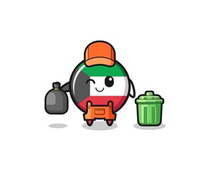 the mascot of cute kuwait flag as garbage collector