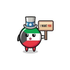 kuwait flag cartoon as uncle Sam holding the banner I want you