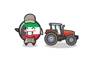 the kuwait flag farmer mascot standing beside a tractor