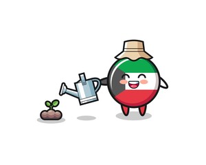 cute kuwait flag is watering plant seeds