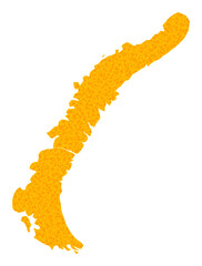 Vector Gold map of Novaya Zemlya Islands. Map of Novaya Zemlya Islands is isolated on a white background. Gold particles texture based on solid yellow map of Novaya Zemlya Islands.
