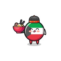 kuwait flag as Chinese chef mascot holding a noodle bowl