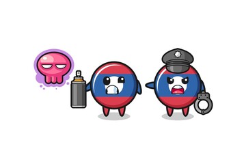 laos flag cartoon doing vandalism and caught by the police