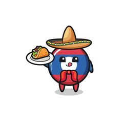 laos flag Mexican chef mascot holding a taco