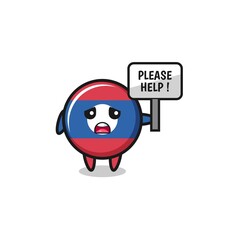 cute laos flag hold the please help banner