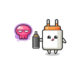 power adapter cartoon make a graffiti with a spray paint
