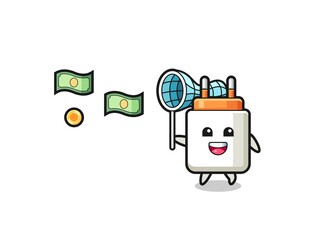 illustration of the power adapter catching flying money