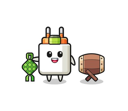cute charger holding ketupat and drum clip art preview