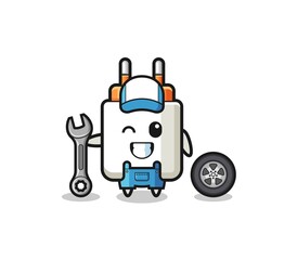 the power adapter character as a mechanic mascot