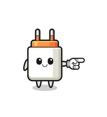 power adapter mascot with pointing right gesture