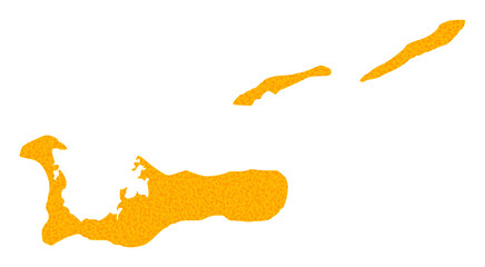 Vector Golden map of Cayman Islands. Map of Cayman Islands is isolated on a white background. Golden particles pattern based on solid yellow map of Cayman Islands. - obrazy, fototapety, plakaty