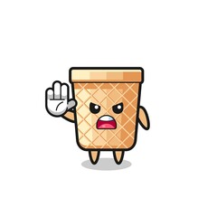 waffle cone character doing stop gesture