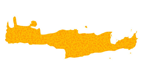 Vector Gold map of Crete Island. Map of Crete Island is isolated on a white background. Gold items texture based on solid yellow map of Crete Island.