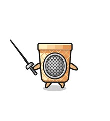 waffle cone earth cartoon as fencer mascot