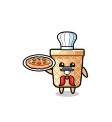 waffle cone character as Italian chef mascot