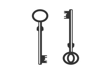 Vintage Skeleton Key silhouette, old classic antique door key logo