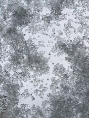 Texture of frozen drops and snow on frosted glass. Abstract winter textured background. High quality photo