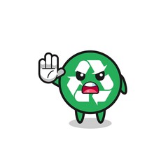 recycling character doing stop gesture