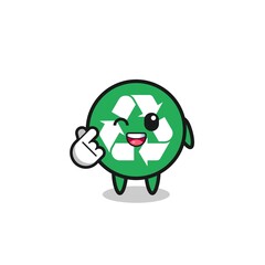 recycling character doing Korean finger heart