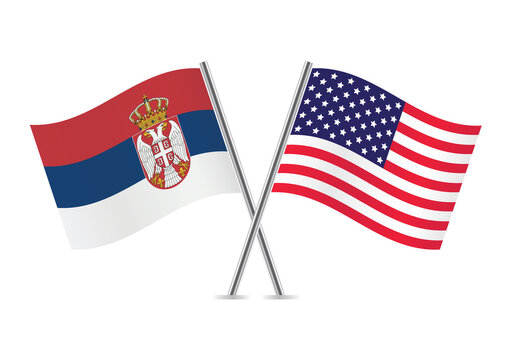 Serbia and America flags. Serbian and American flags isolated on white background. Vector illustration.