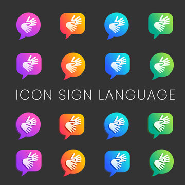 Set Icons Sign Language Deaf Communication Colors Relief Modern
