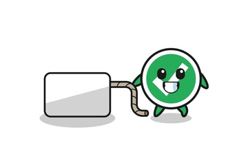 check mark cartoon is pulling a banner