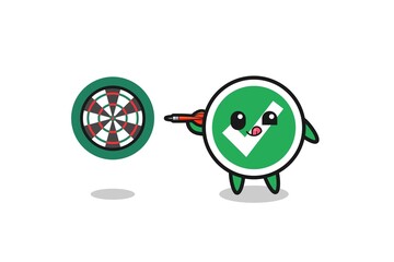 cute check mark is playing dart