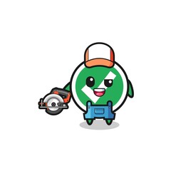 Obraz premium the woodworker check mark mascot holding a circular saw
