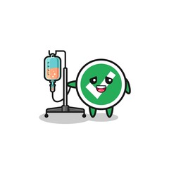 cute check mark character standing with infusion pole