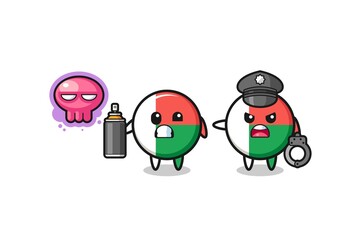 madagascar flag cartoon doing vandalism and caught by the police