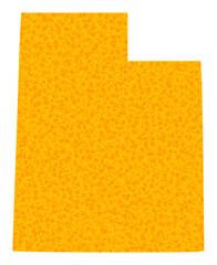 Vector Golden map of Utah State. Map of Utah State is isolated on a white background. Golden particles texture based on solid yellow map of Utah State.