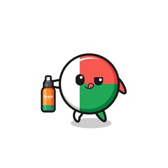 Naklejka premium cute madagascar flag holding mosquito repellent