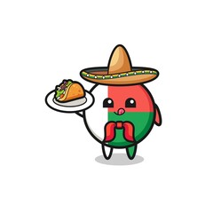 madagascar flag Mexican chef mascot holding a taco