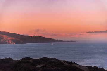 Sailboats Sailing at Sunset in San Francisco California