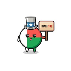 madagascar flag cartoon as uncle Sam holding the banner I want you