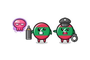 maldives flag cartoon doing vandalism and caught by the police